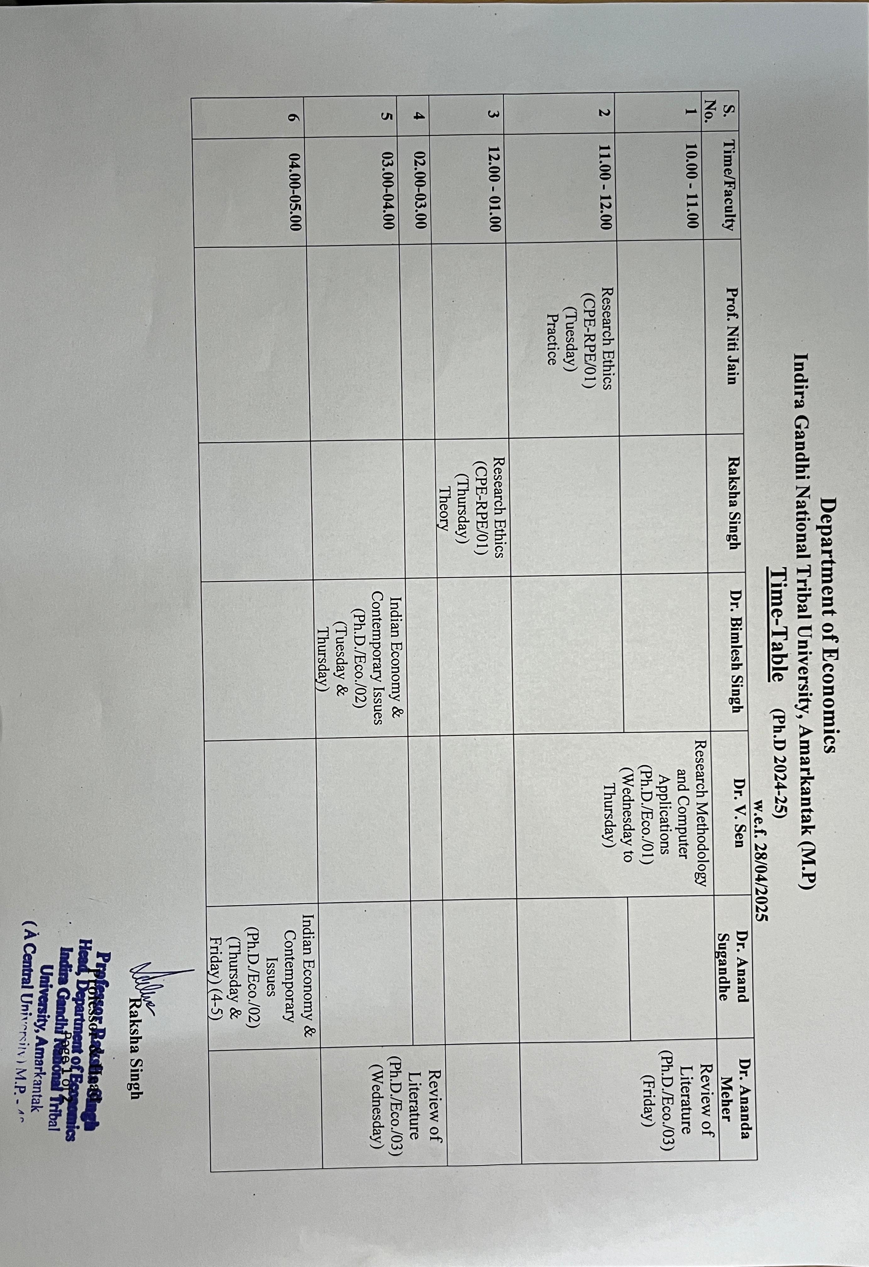 PH.D . Time Table